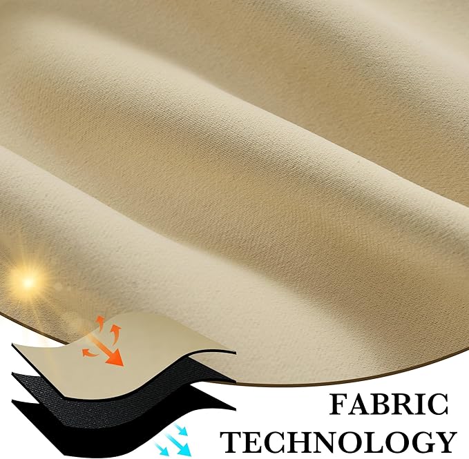 RYB HOME Bedroom Blackout Curtains 72 inches Long, 100% Blackout Thermal Insulated Noise Reducing Curtains for Living Room Nursury, 34 inches Wide by 72 inches Long, Biscotti Beige