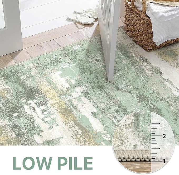 BEIMO Runner Rug for Hallway Kitchen, 2'6"x7' Machine Washable Runners Rug for Entryway, Soft Modern Abstract Throw Rugs, Low Pile Floor Cover with Non Slip Backing, Light Green
