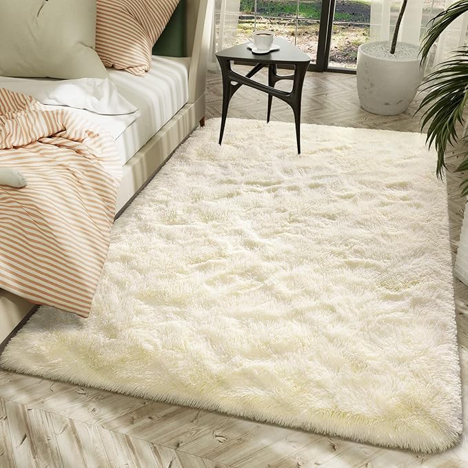 LOCHAS Ultra Soft Indoor Modern Area Rugs Fluffy Living Room Carpets for Children Bedroom Home Decor Nursery Rug 3x5 Feet, Light Champagne