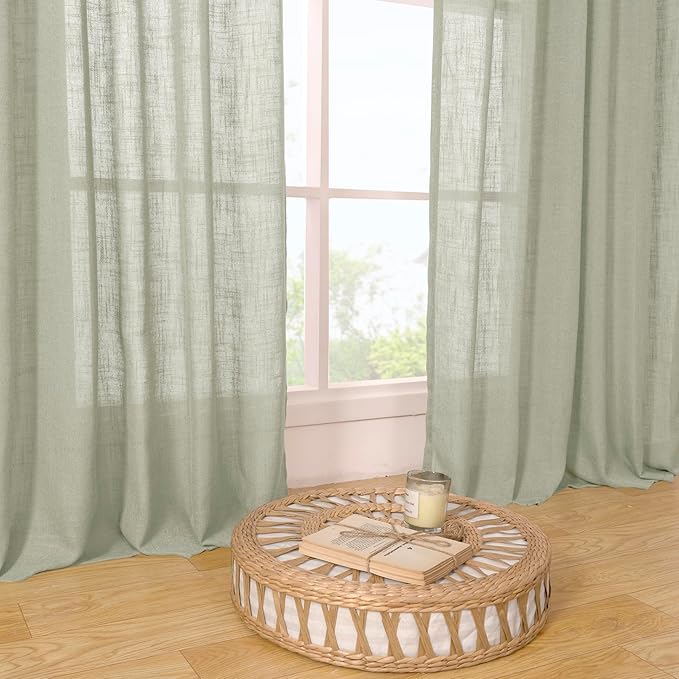 LAMIT Linen Curtains 63 Inch Length 2 Panels, Light Filtering Panels Back Tab and Rod Pocket Neutral Drapes for Bedroom/Window/Living Room, Sage Grey, 34 x 63 Inch