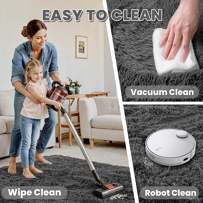 6x9 Area Rugs for Living Room Rug: Soft Fluffy Shag Gray Rugs for Bedroom, Non-Slip Large Fuzzy Plush Rug Indoor Floor Carpet for Nursery Kids Boys Girls Room, Dorms, Playroom, Modern Home Decor