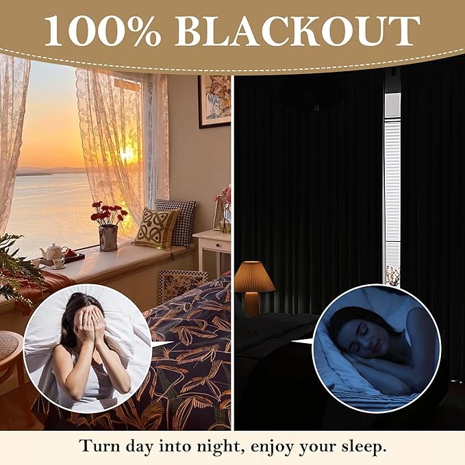 RYB HOME 100% Blackout Sage Green Linen Curtains, Light & Heat Blocking Thermal Privacy Protection Neutral Window Drapes for Living Room Bedroom, 52" W x 90" L, 2 Panels Set