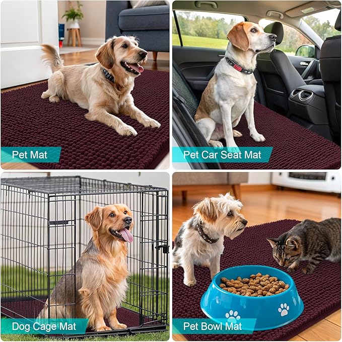 OLANLY Dog Door Mat for Muddy Paws 34x21, Absorbs Moisture and Dirt, Absorbent Non-Slip Washable Doormat, Quick Dry Chenille Mud Mat for Dogs, Entry Indoor Entryway Carpet for Inside Floor, Russet