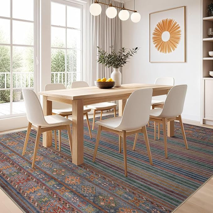 Nakagishi 9X12 Area Rugs Living Room: Washable Large Vintage Rug Neutral Non-Slip Soft Stain Resistant Indoor Carpet for Bedroom Nursery Dining Room Office Playroom - Multi Color