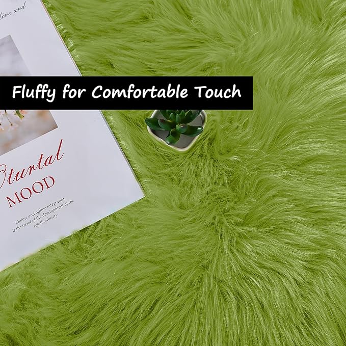 Goolela Lime Green Rug 4x6 Fluffy Fuzzy Furry Carpet for Bedroom Bedside Playroom Faux Sheepskin Fur Soft Shaggy Rectangle