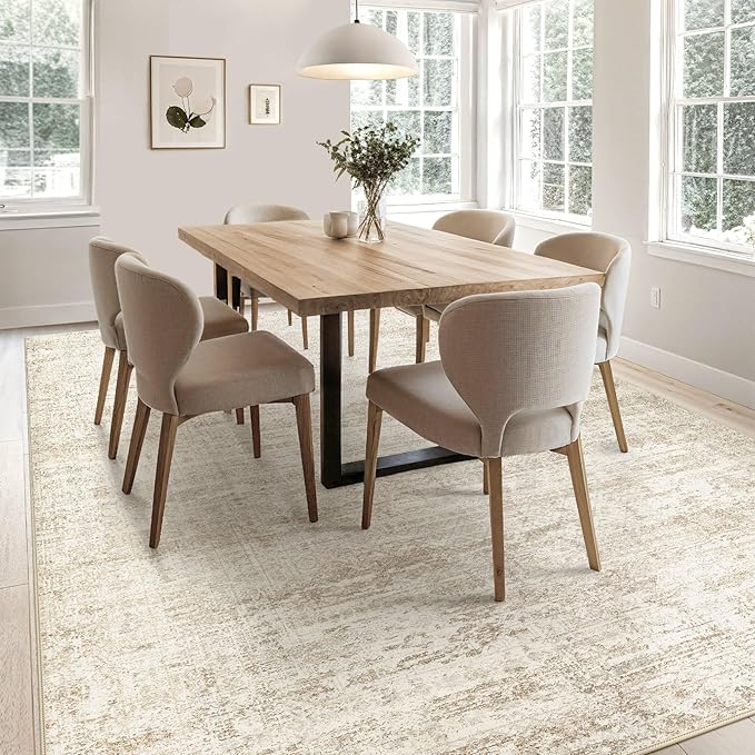 9x12 Area Rug Living Room Rugs - Washable Neutral Modern Abstract Soft Thin Rug Indoor Floor No Slip Rug Carpet for Bedroom Under Dining Table Home Office Decor - Beige/Brown