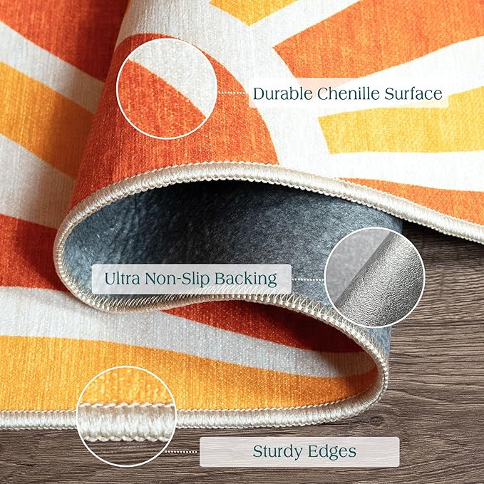 Front Door Mat Outside Entrance - 2x3 Boho Non-Slip Washable Doormat Indoor Outdoor Mat Orange Modern Retro Sun Entry Rug Small Throw Rugs for Entryway Bedroom Kitchen Front Porch Decor