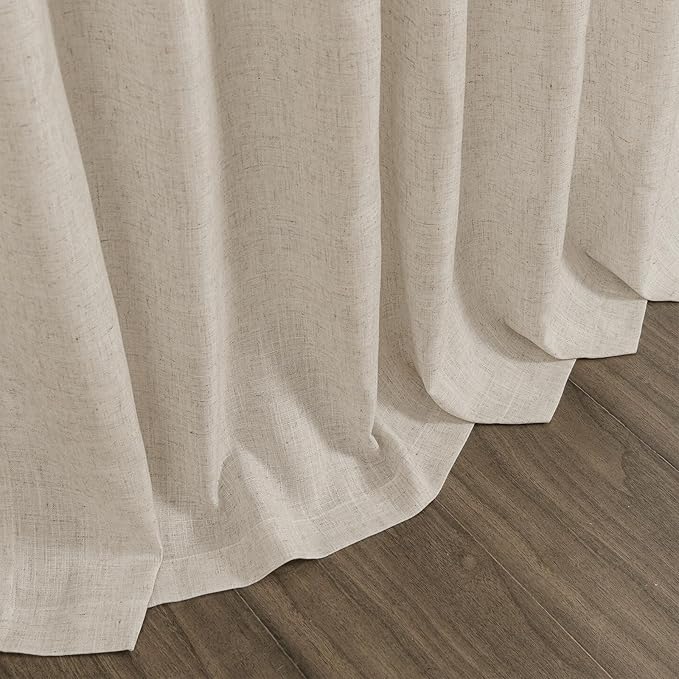 Boho Linen Curtains for Living Room 100 Inches Long Light Filtering Semi Sheer Curtain Back Tab Boho Eclectic Home Decor Elegant Luxury Farmhouse Drapes for Bedroom Dinner Room 52x100, 2 Panels