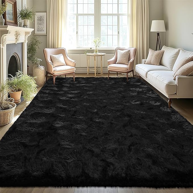 LOCHAS Ultra Soft Indoor Modern Area Rugs Fluffy Living Room Carpets for Children Bedroom Home Decor Nursery Rug 4x6 Feet, Black