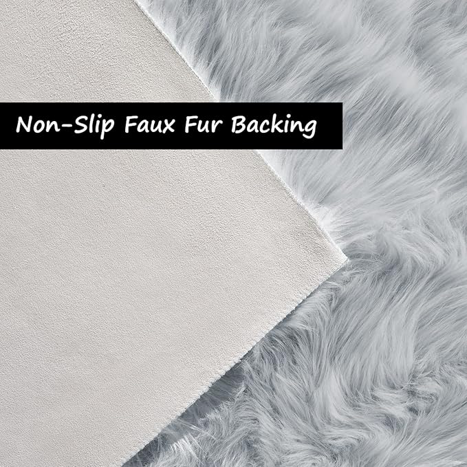 Goolela Grey Area Rug 6x9 Fluffy Fuzzy Shag Rug for Living Room Bedroom Faux Sheepksin Fur Soft Shaggy Luxury Rectangle