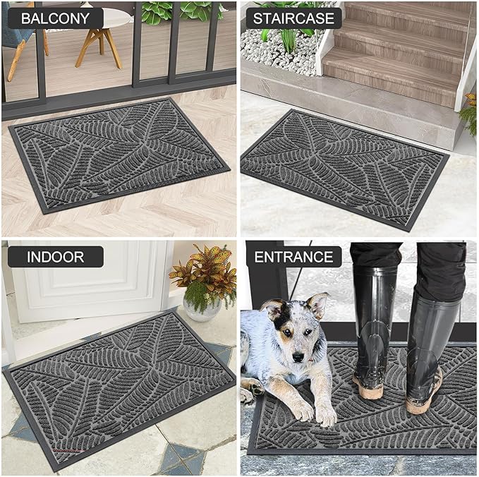 Colorxy Waterproof Doormat, Sturdy Natural Rubber Front Door Mats, Non Slip Low Profile Indoor Outdoor Entrance Mat, Stain Resistant Easy Clean Floor Mat for Patio or Entryway, 59''x36'', Dark Grey