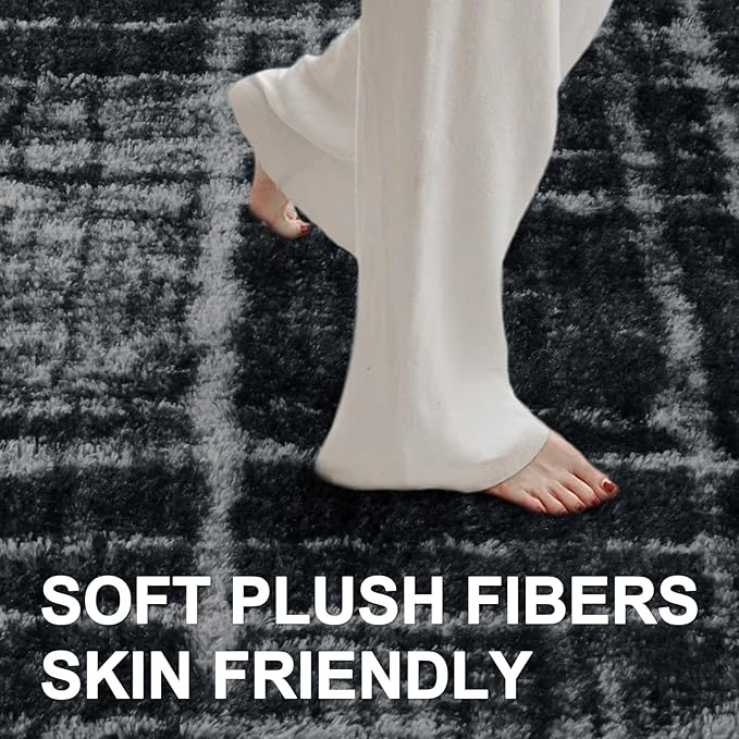 4x6 Ft Shag Rugs for Bedroom Living Room, Tie-Dyed Ultra Soft Fluffy Furry Area Rugs for Indoor Floor, Aesthetic Carpet for Kids Home Decor (Grey)