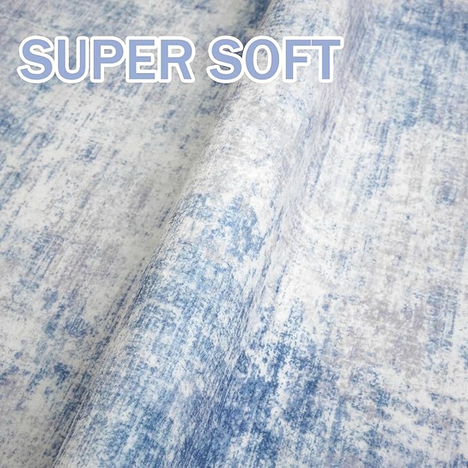 IOHOUZE Abstract Area Rugs 8x10 Ft Washable Large Rugs for Living Room, Non Slip Dining Room Rug, Printed Faux Wool Rugs for Bedroom, Floor Carpet for Office Nursery Playroom, Light Blue Grey