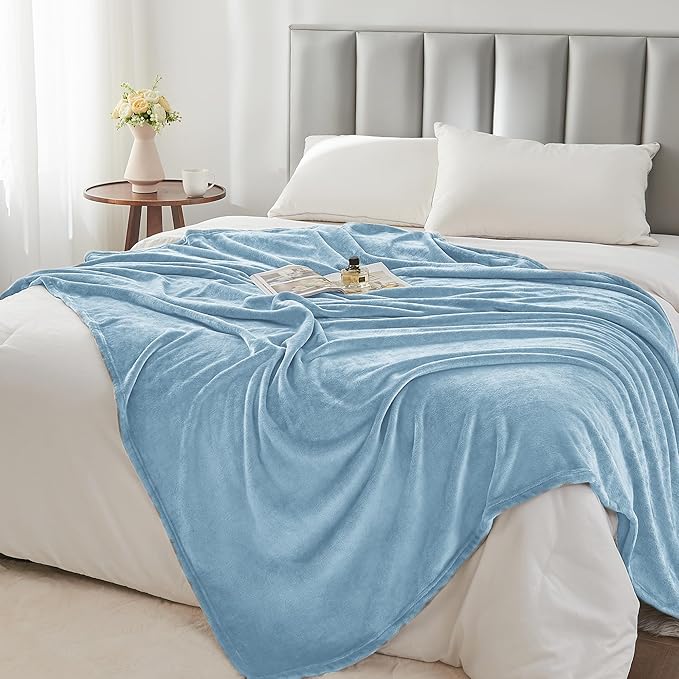BEDELITE Fleece Blankets Queen Size Washed Blue Throw Blankets for Bed, Luxury Plush Cozy Fuzzy Blanket 90x90 inches, Super Soft Warm Lightweight Throw Blanket All Seasons Suitable