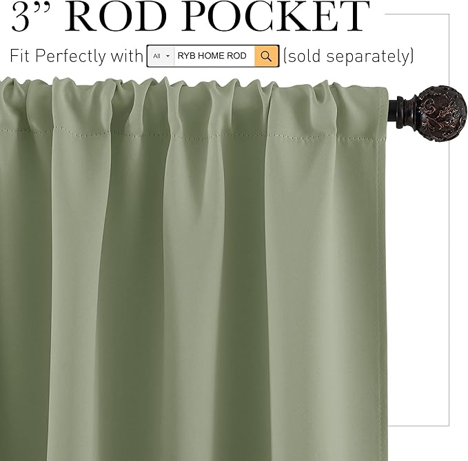 RYB HOME Blackout Curtains for Bedroom 84 inches Long 2 Panels Set, Privacy Thermal Insultaed Sunlignt Heat Blocking Drapes for Nursery Rental Room, Width 42 by Length 84, Sage Green