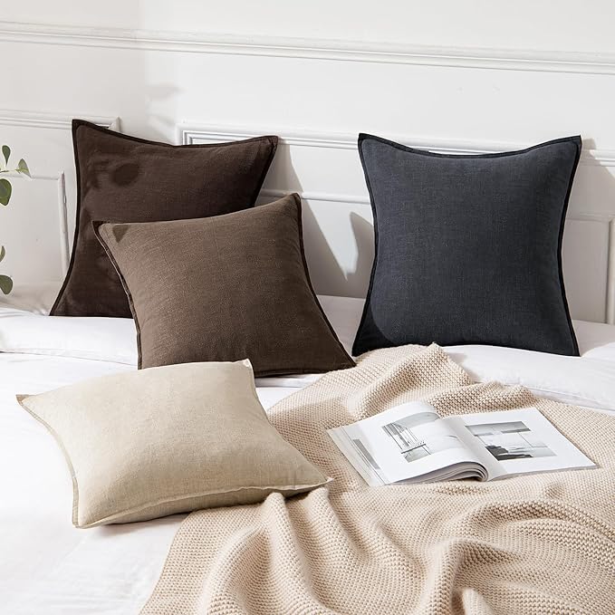 MIULEE Decorative Linen Euro Sham Pillow Covers 26x26 Dark Coffee Chocolate Boho Farmhouse Neutral Winter Couch Throw Pillows for Bed Pack of 2 Accent Modern Pillowcase Sofa Livingroom Home Decor