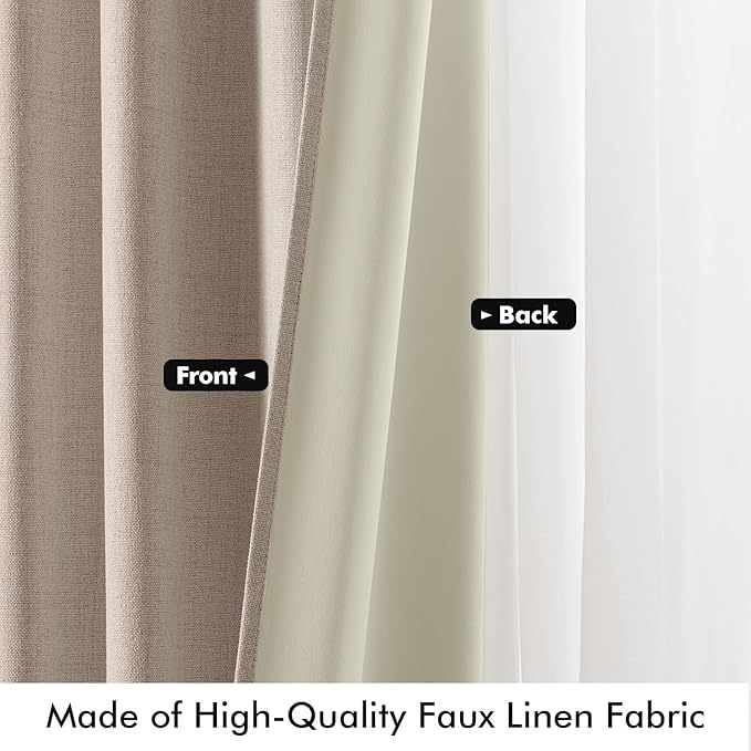 MIULEE 100% Blackout Linen Curtains for Bedroom, Beige Solid Luxury Decor Thermal Insulation Room Darkening Drapes for Living Room Nursery Back Tab Rod Pocket 42 x 84 Inches, 2 Panels