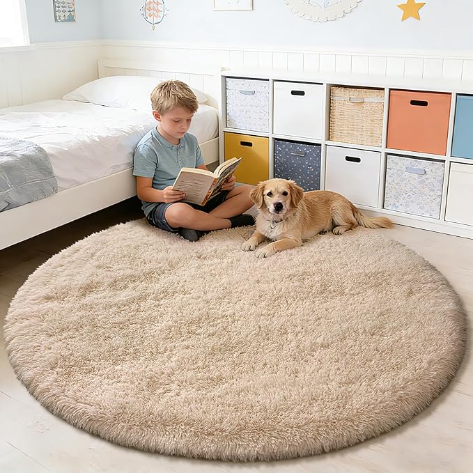 yulidayang Fluffy Round Area Rugs for Bedroom,6'X6'Shag Circle Area Rugs for Girls Room,Non Slip Fuzzy Plush Rug for Kids Room Living Room and Dorm Home Decor Rug