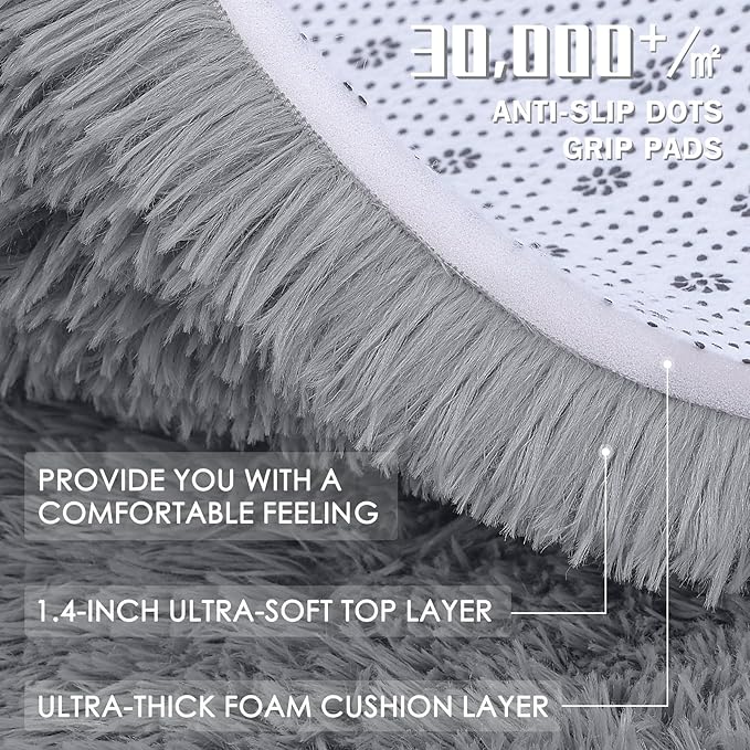 OLANLY 7x7 Machine Washable Large Area Rugs for Living Room, Bedroom, Soft Fluffy Shaggy Bedside Rug, Indoor Floor Carpet for Kids Girls and Boys, Dorms, Nursery, Home Decor Aesthetic, Light Grey