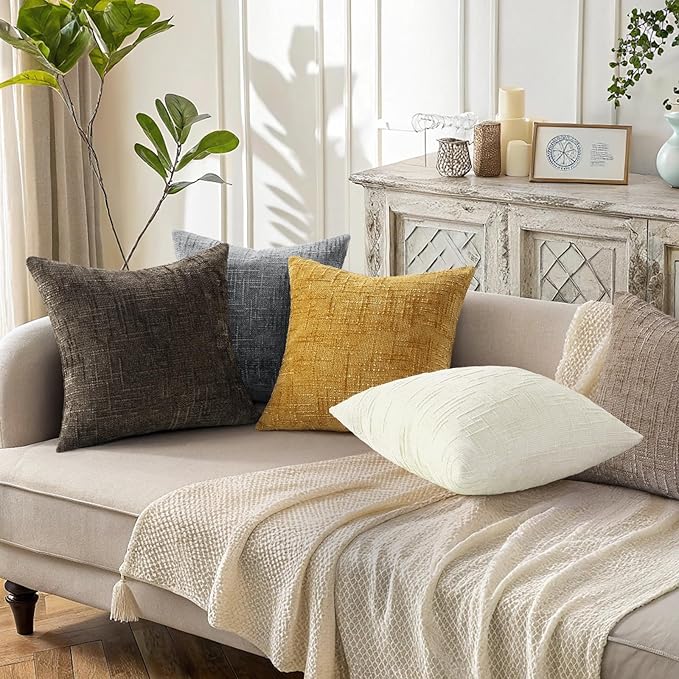 decorUhome Dark Grey Chenille Throw Pillow Covers 16x16 Set of 2 Textured Soft Cozy Slubby Couch Pillow Covers Modern Farmhouse Boho Decorative Pillow Cases for Bed Sofa Living Room