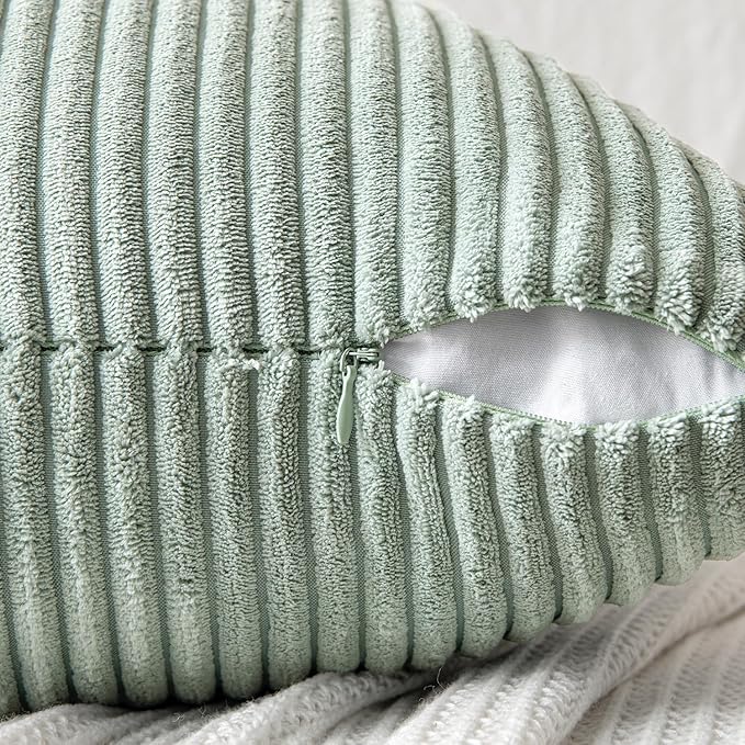 MIULEE Greyish Green Decorative Throw Pillow Covers 18x18 Inch for Couch Bed Sofa Spring Decor Pack of 2 Boho Farmhouse Throw Pillows Soft Cross Corduroy Patchwork Textured Cushion Cases