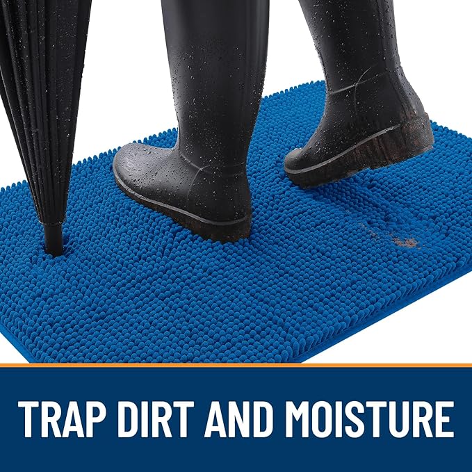 OLANLY Dog Door Mat for Muddy Paws 54x32, Absorbs Moisture and Dirt, Absorbent Non-Slip Washable Doormat, Quick Dry Chenille Mud Mat, Entry Indoor Entryway Carpet for Inside Floor, Deep Navy Blue