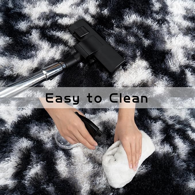 Pionblank 8x10 Rug for Living Room, Fuzzy Plush Large Area Rug, Fluffy Modern Shag Non Slip Soft Furry Carpet for Bedroom Kids Room Nursery Teens Dorm Home Decor, Black White