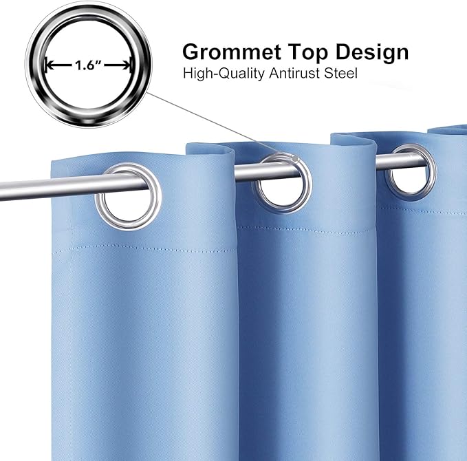 ChrisDowa Room Darkening Curtains 120 Inches Long 2 Panels Set for Living Room, Grommet Thermal Insulated Blackout Curtains for Bedroom (Sky Blue, 52 x 120 Inch)