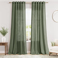 Olive Green Semi Sheer Curtains 108 Inches Long 2 Panels Back Tab Loop Pocket Linen Blend Boho Large Window Curtain Extra Long Light Filtering Drapes High Ceiling Curtains for Living Room 40x108