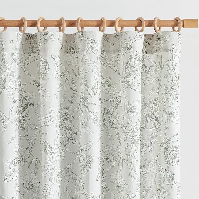 jinchan Floral Curtains 96 Inches Long Charcoal Grey Flower Linen Farmhouse Curtain for Living Room French Country Vintage Curtain Rod Pocket Curtains Set 2 Panels Gray Floral Printed