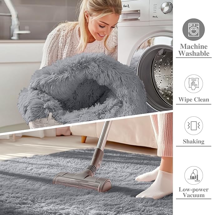 OLANLY 7x7 Machine Washable Large Area Rugs for Living Room, Bedroom, Soft Fluffy Shaggy Bedside Rug, Indoor Floor Carpet for Kids Girls and Boys, Dorms, Nursery, Home Decor Aesthetic, Light Grey