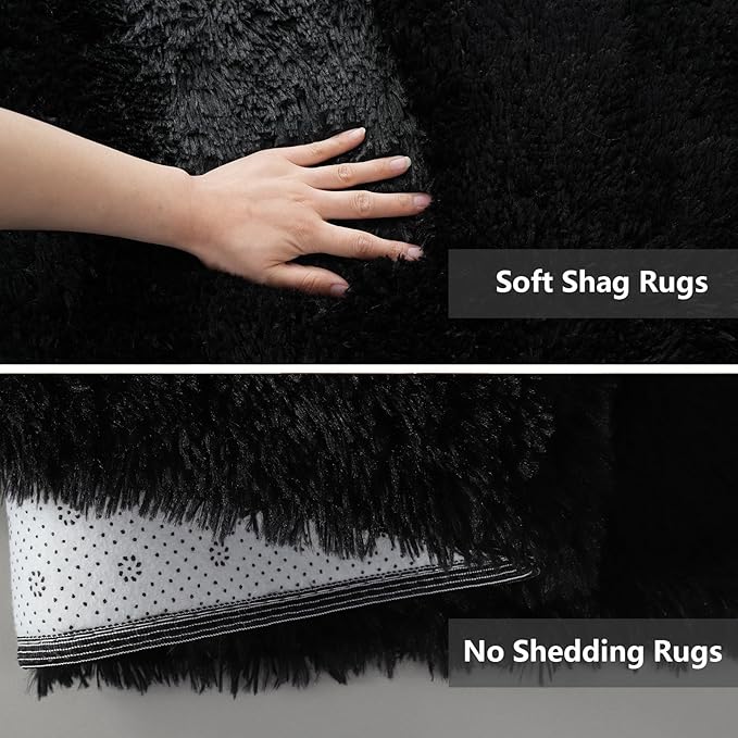 Shag Area Rugs for Bedroom Living Room,5X8 Ultra Soft Fluffy Area Rugs for Dorm,Indoor Carpet Nursery Rugs for Kids Girls Room Home Decor, Black