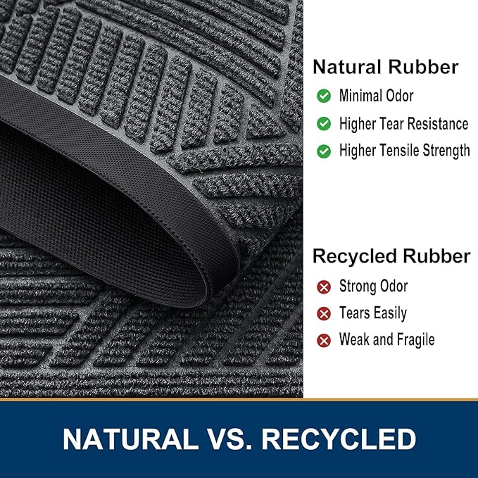 Smiry Front Door Mat Outside Entrance, Heavy Duty Sturdy Natural Rubber Doormat, Trap Dirt and Moisture, Easy Clean Low Profile Mats for Indoor Outdoor Entry, Irregular Triangle (71x47, Grey)