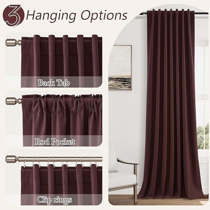 Guken 100% Blackout Curtains 84 Inch Length 2 Panels Set for Living Room Bedroom Back Tab Thermal Insulated Black Out Linen Drapes Room Darkening Reddish Brown,52x84