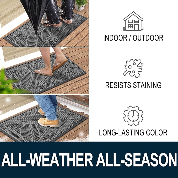 Colorxy Waterproof Doormat, Sturdy Natural Rubber Front Door Mats, Non Slip Low Profile Indoor Outdoor Entrance Mat, Stain Resistant Easy Clean Floor Mat for Patio or Entryway, 71''x47'', Dark Grey