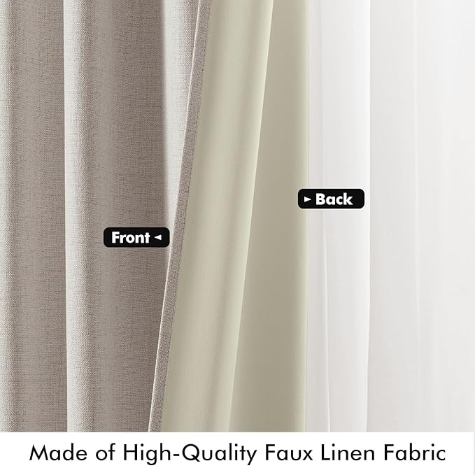 MIULEE 90 Inch Long 100% Blackout Linen Curtains for Bedroom, Ivory Solid Luxury Decor Thermal Insulation Room Darkening Drapes for Living Room Nursery Back Tab Rod Pocket 42 x 90 Inches, 2 Panels