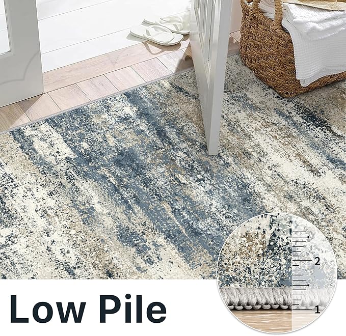 BEIMO Machine Washable Rug 5x7 Area Rugs for Living Room Bedroom, Large Navy Blue Beige Abstract Area Rug Soft Throw Rugs, Low-Pile Floor Carpet with Non Slip Rubber Backing
