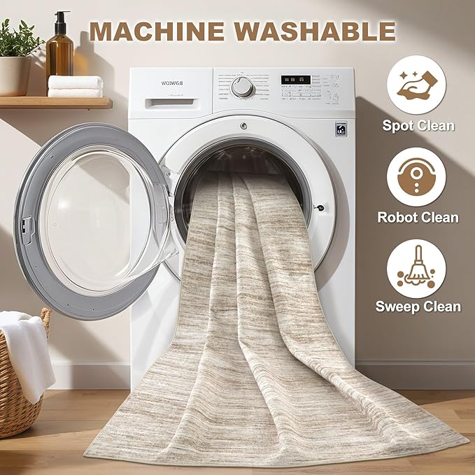 Nakagishi 5X7 Area Rugs Living Room: Washable Large Vintage Rug Neutral Non-Slip Soft Stain Resistant Indoor Carpet for Bedroom Nursery Dining Room Office Playroom - Brown-01