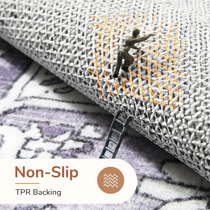 OPPODREAM Soft Area Rugs 5x7, 5x7 Washable Rug with Non Slip Backing, 5 x 7 Faux Cashmere Low-Pile Carpet, Purple