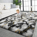 TWINNIS Super Soft Shaggy Rugs Fluffy Carpets, 5x8 Feet, Indoor Modern Plush Area Rugs for Living Room Bedroom Kids Room Nursery Home Decor, Upgrade Anti-Skid Rectangular Fuzzy Rug, Grey Gold
