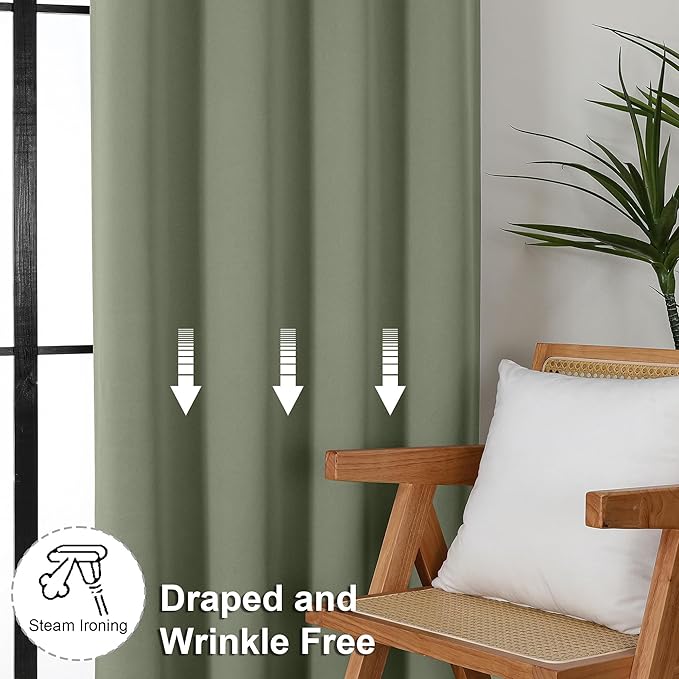 Simplebrand Ava Sage Green Short Blackout Curtains for Bedroom 54 Inches Long 2 Panels Set, Solid Thermal Insulated, Energy Saving Window Treatment Curtains Blackout Drapes, W40 x L54 Inch, Sage Green