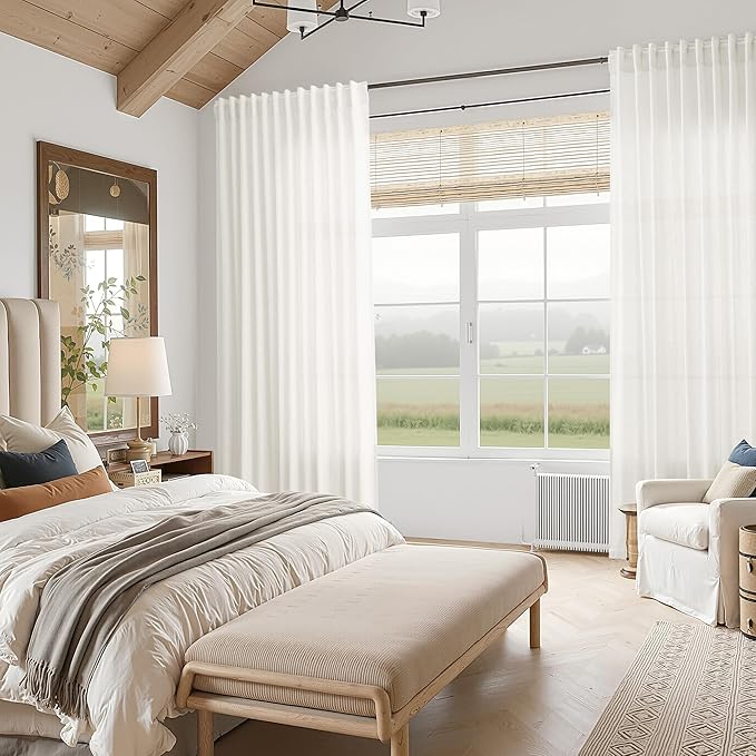 Nanspring Neutral Linen Curtains 102 Inches Long for Living Room Linen Blend Light Filtering Sheer Curtain Back Tab and Rod Pocket Coastal Modern Farmhouse Decor Drapes for Bedroom 52x102, 2 Panels