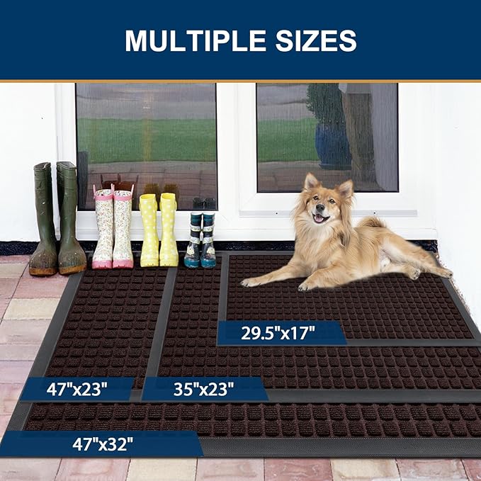 Smiry Front Door Mat Outside Entrance, Heavy Duty Natural Rubber Doormat, Non Slip, Trap Dirt and Moisture, Easy Clean, Low Profile Welcome Floor Mats for Indoor Outdoor Entry, 70x46.5 Inch, Brown