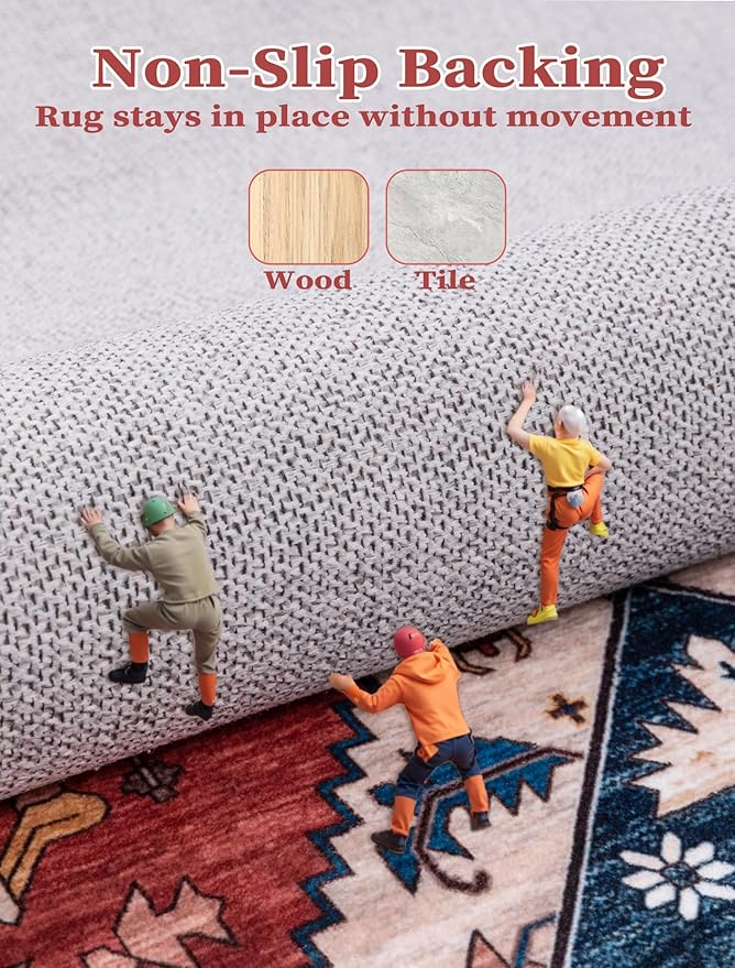 SERISSA Runner Rug for Hallways, 2'6"x18' Washable Non Slip Kitchen Runner Rug, Extra Long Boho Rug Ultra Soft Vintage Rust Print Floor Carpet for Hallway Living Room Dining Room Bedroom