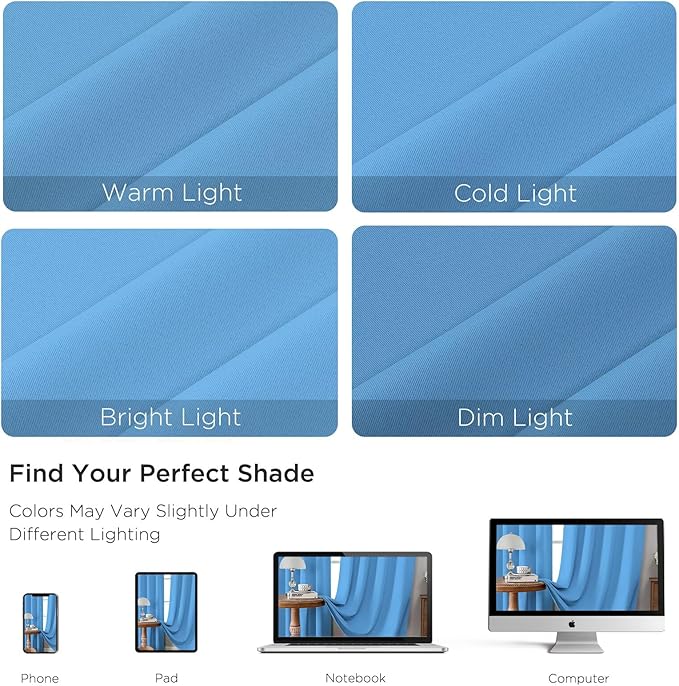 CUCRAF Light Blue Blackout Curtains 96 inch Length 2 Panels Set, Rod Pocket Room Darkening Drapes for Bedroom Living Room, Insulated Thermal Light Blocking Window Curtain (W52 x L96 Inch)
