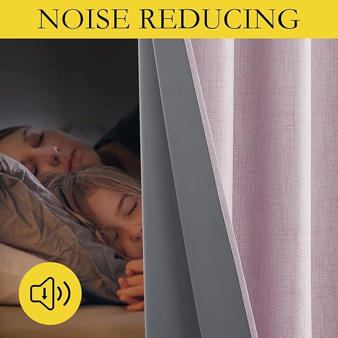 NICETOWN Pink Vintage Linen 100% Blackout Curtains for Dining Room, Thermal Insulated Curtains 45" Long, Noise Reducing Window Treatment Drapes for Kitchen, 42" Wide Per Panel, Set of 2