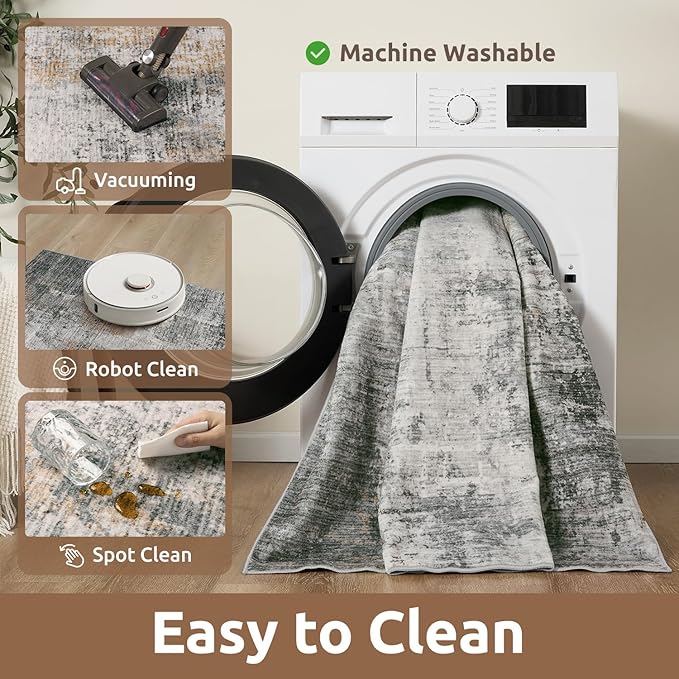 9 x 12 Area Rugs for Living Room, Machine Washable Non Slip Rug Ultra Soft Low Pile Indoor Carpet Modern Abstract Rugs for Bedroom Office Room Dining Room Beside, Grey