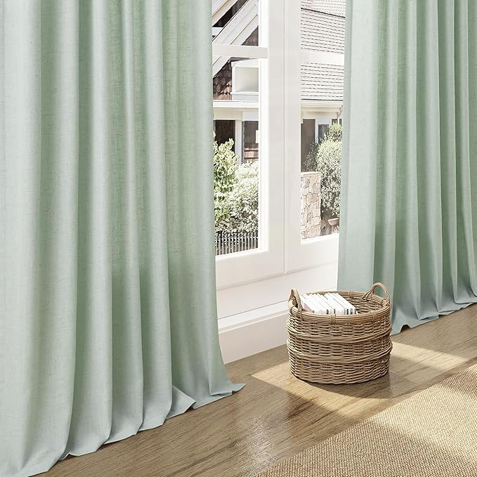 Nanspring Aqua Green Linen Curtains 108 Inches Long for Living Room Bedroom 2 Panels Set Extra Long Back Tab Curtain Light Filtering Sheer Drapes Floor to Ceiling Curtain for Large Windows 52x108
