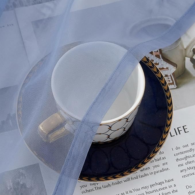 Chyhomenyc Sheer Curtains 54 Inch Long 2 Panels Set - Light Filtering Short Soft Airy Short Cafe Curtains, Modern Rod Pocket for Dinning Living Room Bedroom, 42Wx54L Inch, Denim Blue