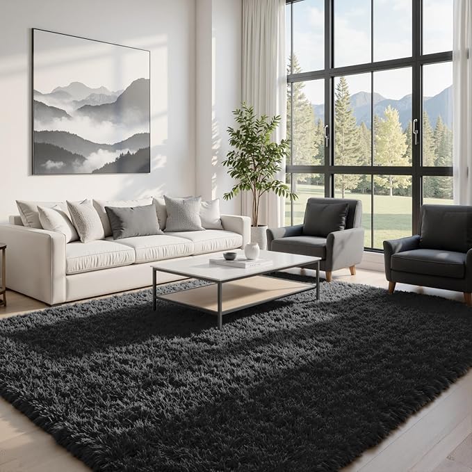 5x7 Area Rugs for Living Room: Ultra Soft Fluffy Shag Black Rug for Bedroom, Non-Slip Large Fuzzy Plush Rug Indoor Floor Carpet for Nursery Kids Boys Girls Room, Dorms, Modern Home Decor